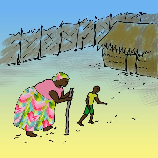 A woman and a boy walking to a house.